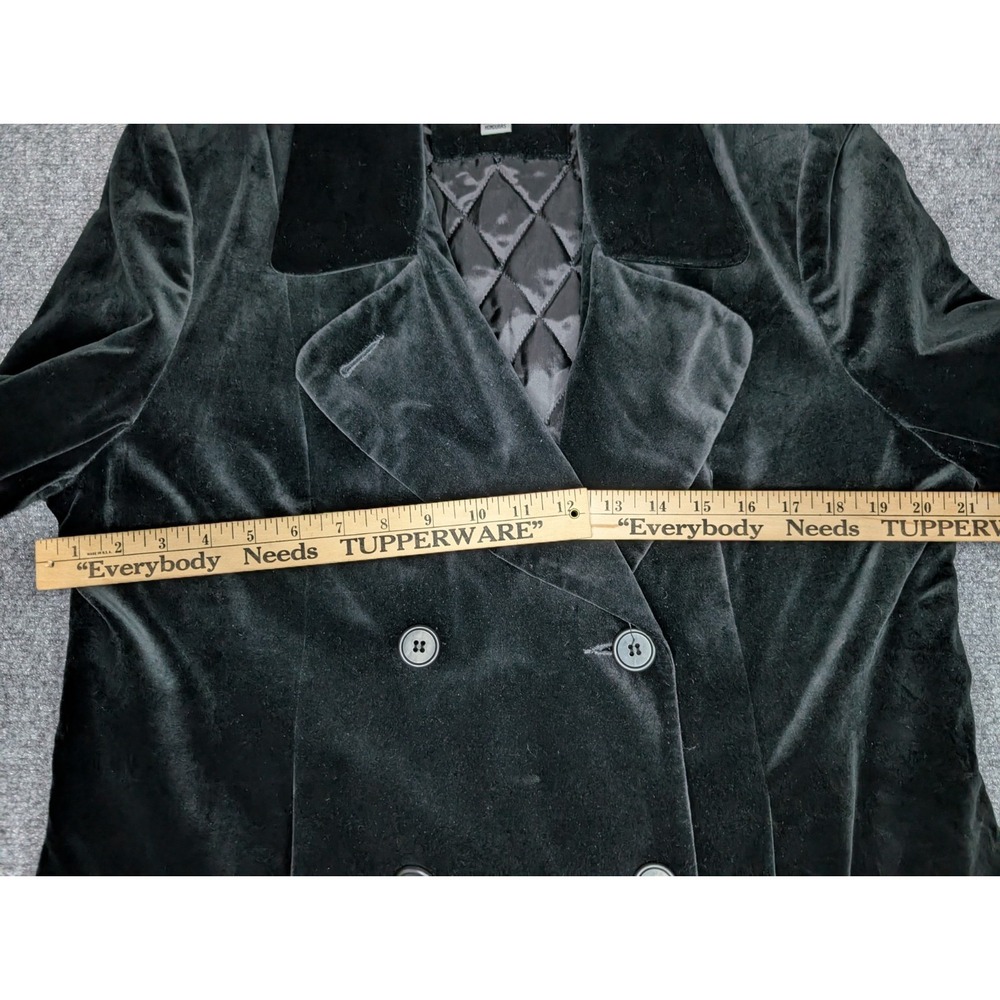 Vintage Larry Levine Black Velvet Double Breasted Trench Coat Women's Large - Picture 7 of 12
